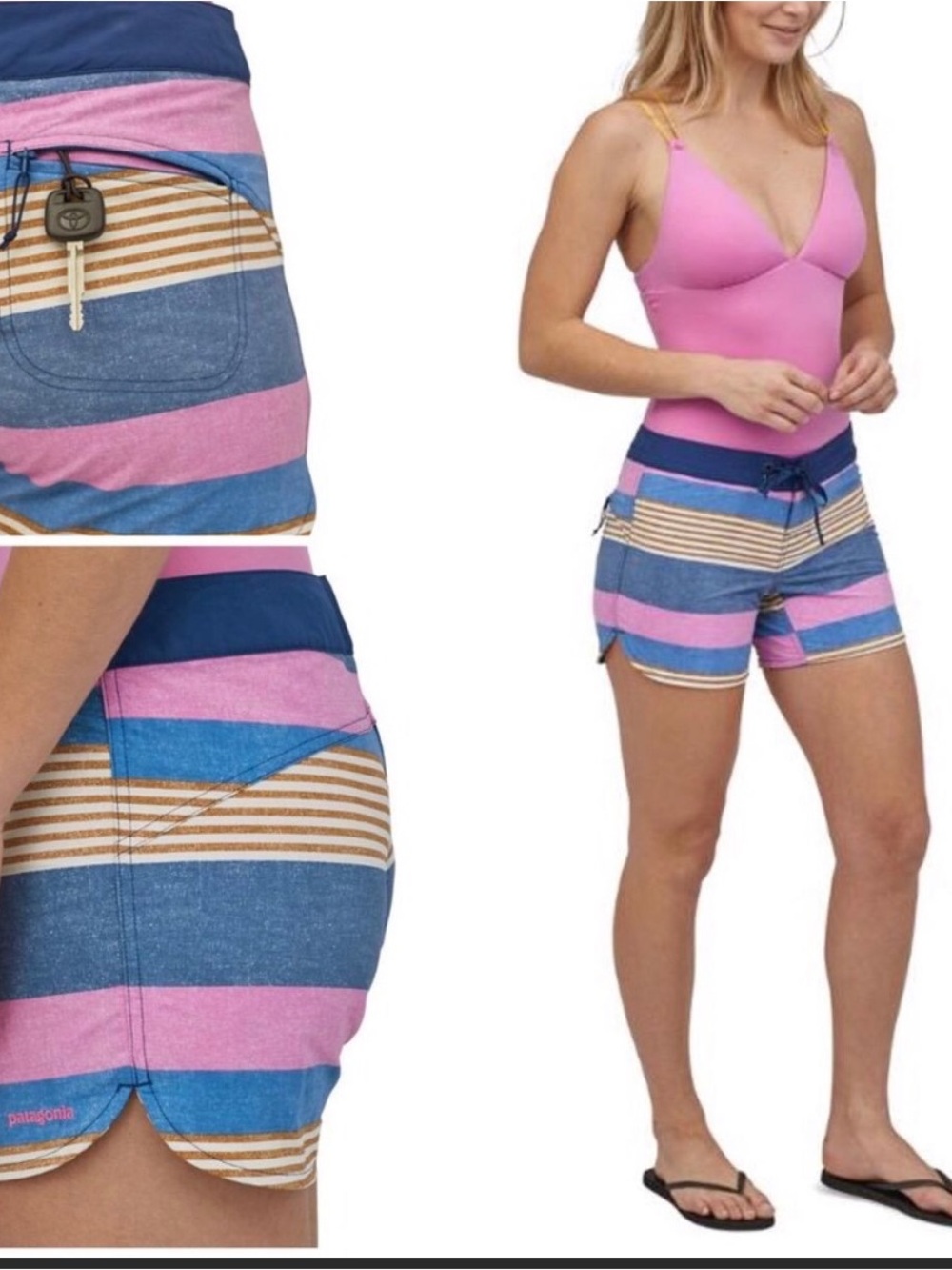 Patagonia Women's Navy, Pink & Gold Striped Athletic Shorts